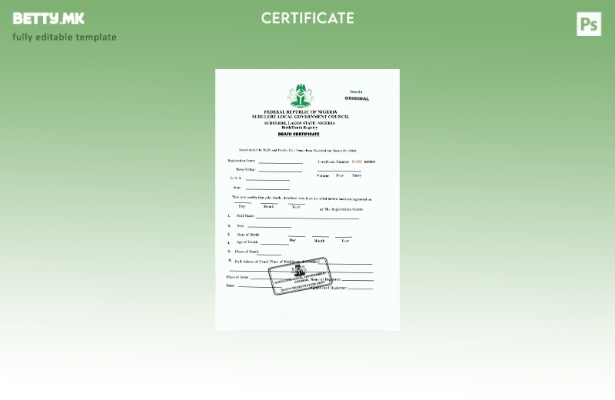 Модерен стил Шаблон за потврда за смрт на Советот на локалната самоуправа на Ниг